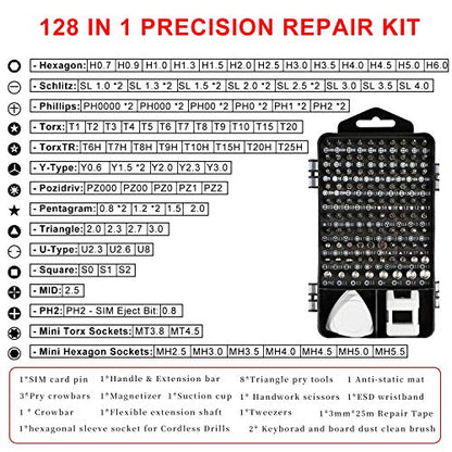 Precision Screwdriver Set, Electronics Repair Tool Kit with Anti Static Mat, ESD Wristband,Fast Home Multi-types Drivers for Phone, Computer, Laptop (Black)