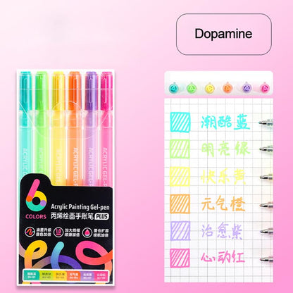 Acrylic Gel Pens for Coloring, 6 Pack 1.0mm Fine Point Gel Pen Set - color: Dopamine