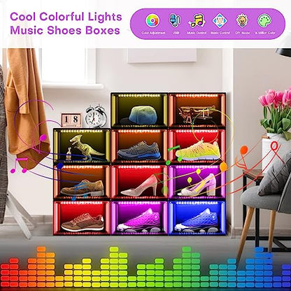 Oltraman LED Smart Shoe Boxes Display Case, Stackable Storage Organizers - color: Black