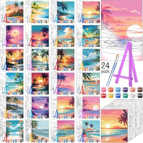 Blosssound 24 Pack Pre Drawn Canvas to Paint Pre Printed Easel Kit, Hawaii - style: Hawaii
