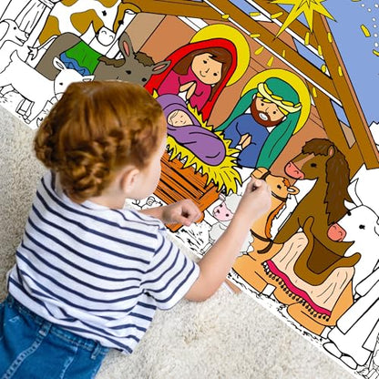 Giant Nativity Scene Coloring Poster, 30x72 Inch - color: Colorful