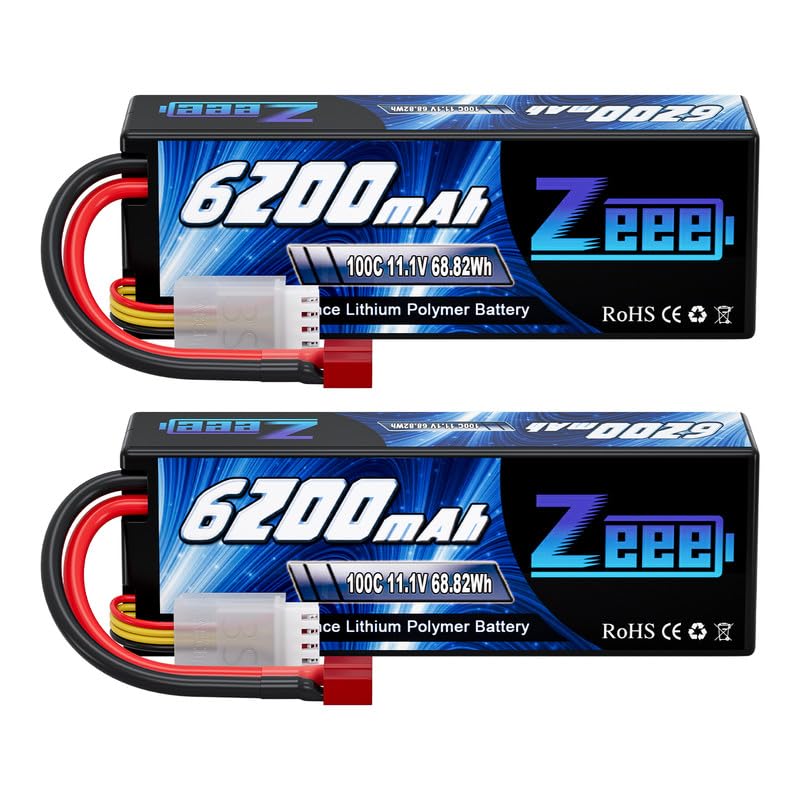 Zeee 3S Lipo Battery 6200mAh 11.1V 100C with T Connector (2 Pack)
