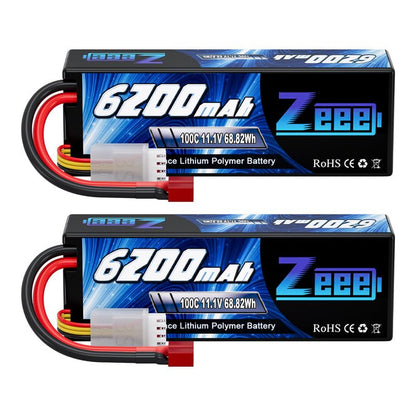 Zeee 3S Lipo Battery 6200mAh 11.1V 100C with T Connector (2 Pack)