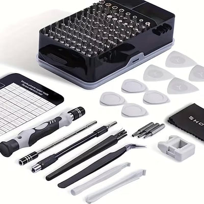 A comprehensive screwdriver kit with 115 tools, designed for versatility and high durability. This multifunctional disassembly kit includes irregular drill bits - color: Black