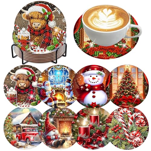 ijbnhd 8 Pack Christmas Diamond Art Coasters Kits with Holder4x4 inch - color: Christmas-2