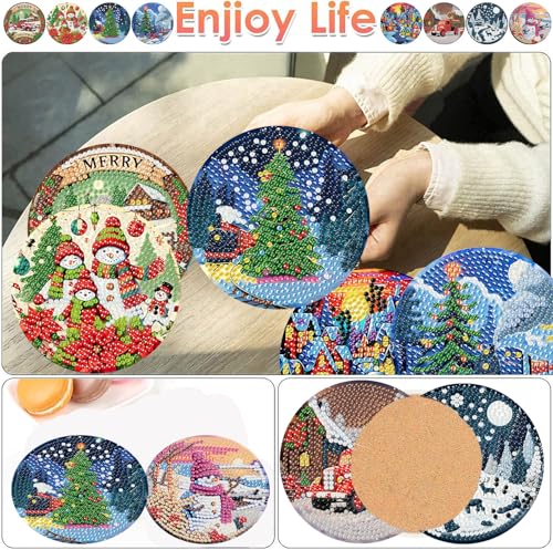 ijbnhd 8 PCS Christmas Diamond Art Coasters Kit Diamond Painting Coasters - color: Christmas
