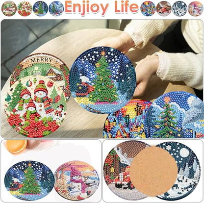 ijbnhd 8 PCS Christmas Diamond Art Coasters Kit Diamond Painting Coasters - color: Christmas