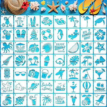 Augshy 56 Pack Summer Stencils for Painting, 3 Inch Beach Crafts Template - style: Hawaii