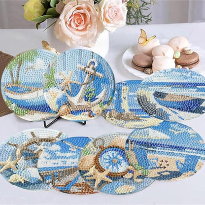 8 Pack Beach Diamond Art Coasters,Seaside Diamond Painting Coasters Kits - color: Beach Coasters-A