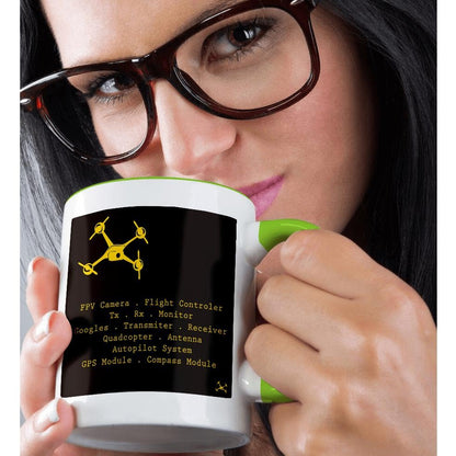 3dRose Black & Yellow Drone with DIY Accelerometer 11oz Two-Tone Green Mug - color: Green, size: 11 Ounces