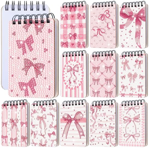 Fuyoooo 12 Pcs Pink Bow Diamond Art Notebook for Adults, 4.72 x 2.83 Inch - style: Pink Bow