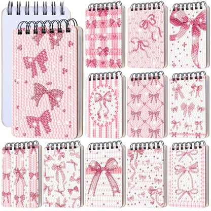 Fuyoooo 12 Pcs Pink Bow Diamond Art Notebook for Adults, 4.72 x 2.83 Inch - style: Pink Bow