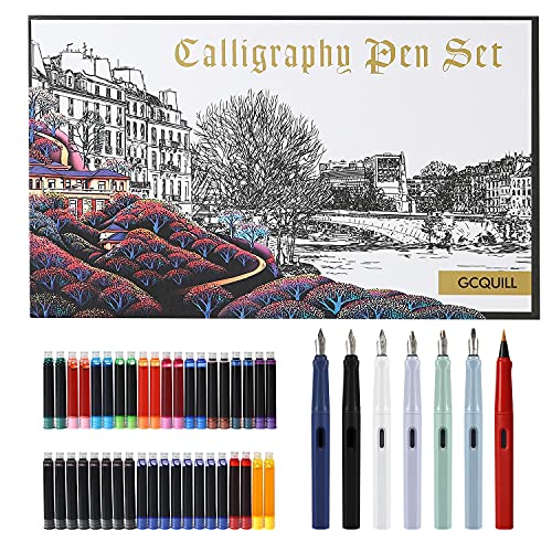 Calligraphy Fountain Pen Set- 7 with Different Nibs and 40 Ink Cartridges for Beginners- MU-09