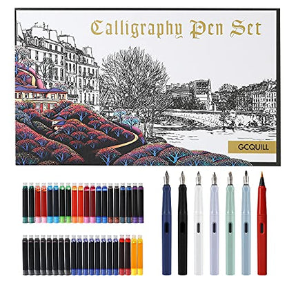 Calligraphy Fountain Pen Set- 7 with Different Nibs and 40 Ink Cartridges for Beginners- MU-09
