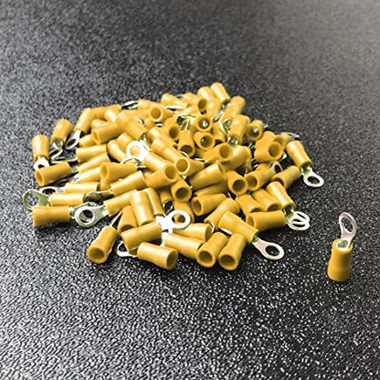 ANGSTROM #6 Bolt Ring Terminals, Insulated Electrical Crimp Connectors 100pcs (12-10ga Yellow) - color: 12-10ga Yellow, size: #6 Stud