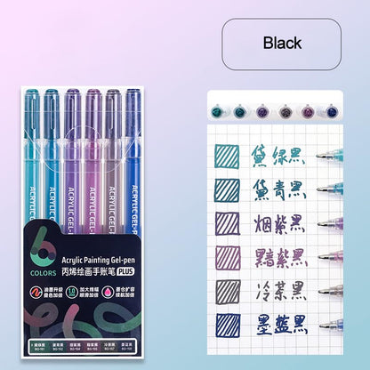 Acrylic Gel Pens for Coloring, 6 Pack 1.0mm Fine Point Gel Pen Set - color: Black