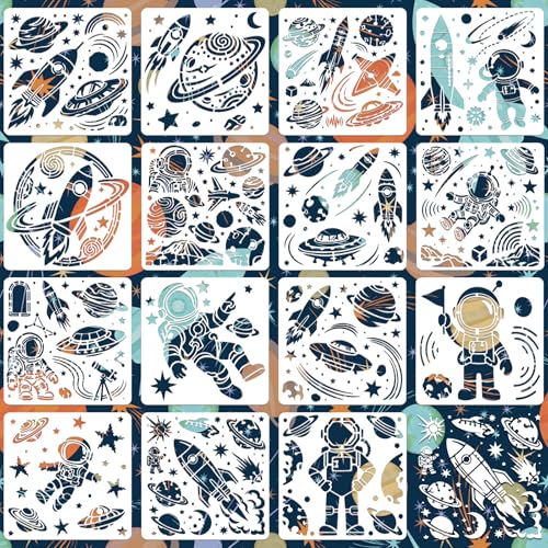 Space Astronaut Stencils for Crafts Reusable 15Pcs Stencils(7.87X7.87 Inch) - color: Astronaut