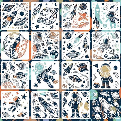 Space Astronaut Stencils for Crafts Reusable 15Pcs Stencils(7.87X7.87 Inch) - color: Astronaut