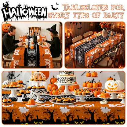 54IN X 320FT Halloween Plastic Table Cover Roll with Cutter Box, Cut to Size Plastic Table Cloths for Parties, Birthday(BOOI Spider Web) - color: Booi Spider Web, size: 3840" x 54" (Rectangular)