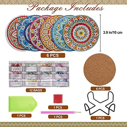 Temlum 6pcs Diamond Art Coasters Kits for Adults with Holder, Mandala - color: Mandala Coasters With Holder
