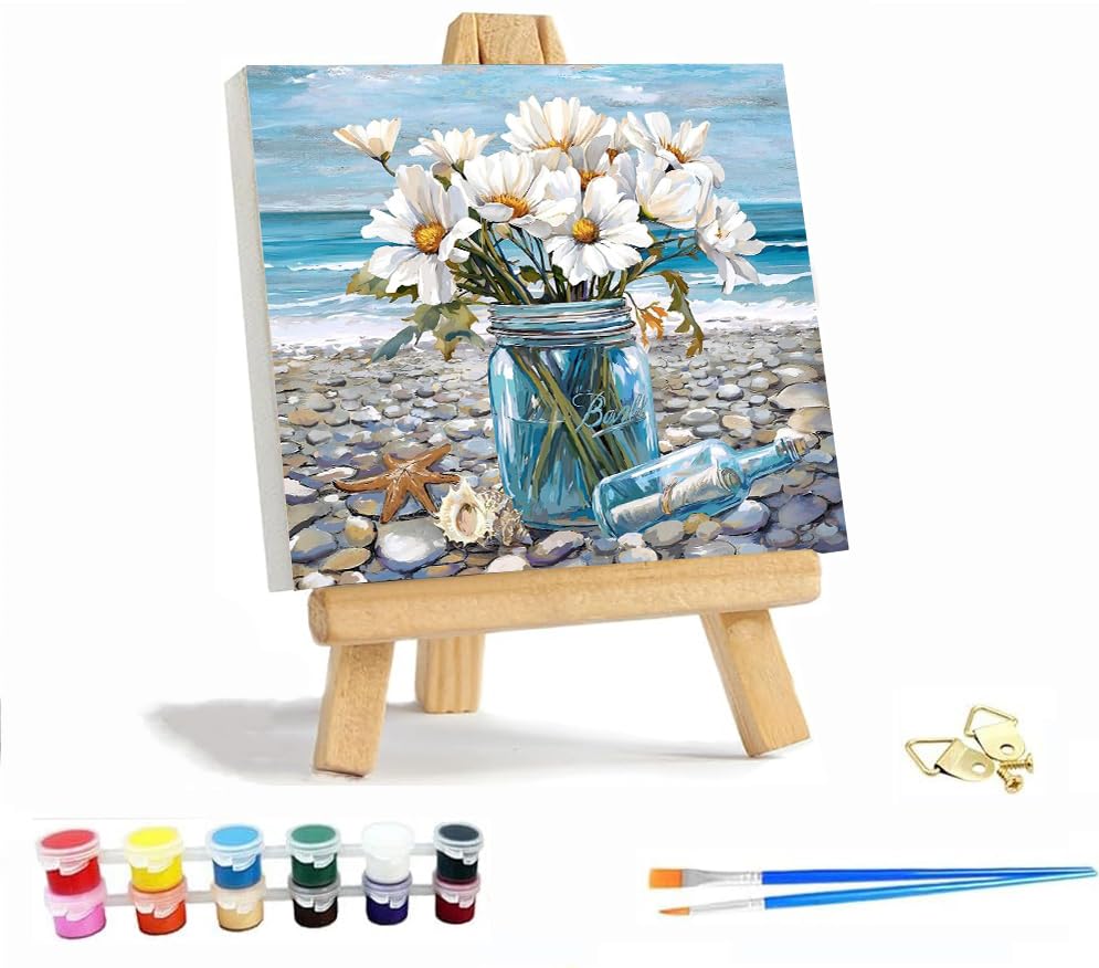 VIGEGU Beach Flowers Paint by Numbers Kit for Adults with Frame - color: Paint by Number -20