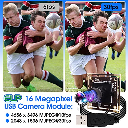 ELP 16 Megapixel USB Camera Module with 75degree No Distortion Lens 3496P 6K Embedded Webcam Board for Computer 16mp CMOS IMX298 USB2.0 Video Raspberry Pi Web PC Camera for 3D printer Bar/QR Code Scan
