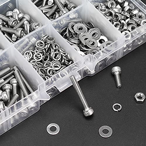 HELIFOUNER 500 Pieces M3 x 6mm /8mm /10mm /12mm /16mm /20mm, Hex Socket Head Cap Metric Screws Bolts Washers Nuts Kit, 304 Stainless Steel - size: M3
