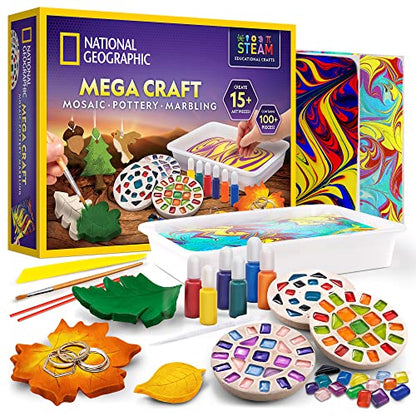 National Geographic Mega Arts and Crafts Activity Kit for Kids Ages 8-12 - style: Clay, Mosaic & Paint Marbling Kits