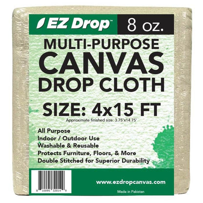 EZ Drop Painter's Large Canvas Fabric Drop Cloth for Painting (4 ft. x 15 ft.) - size: 4 ft. x 15 ft.