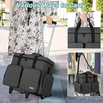 CURMIO Rolling Teacher Tote Bag with 2 Detachable Pouches for Work, Black - color: Black