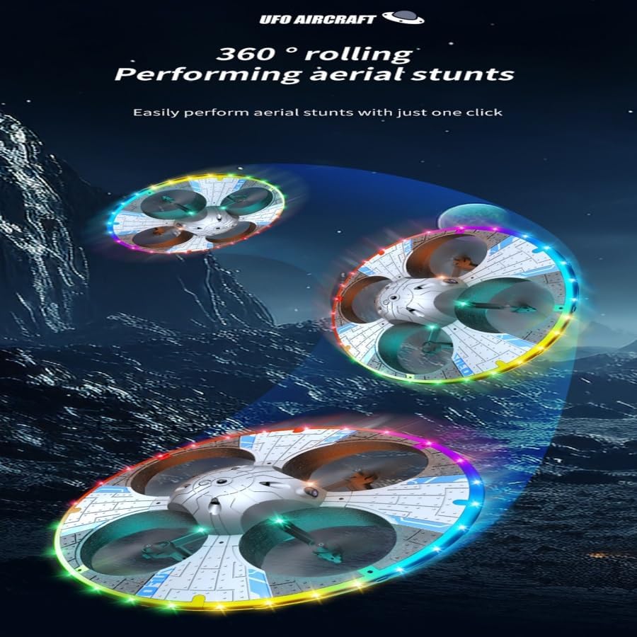 Round Foam UFO Quadcopter with Multi-Color LED Light Effects, RC Drone with Camera for Beginners, Altitude Hold, 360° Flips, 3 Speed Modes, 2 Modular Batteries FPV Drone (Silvery)