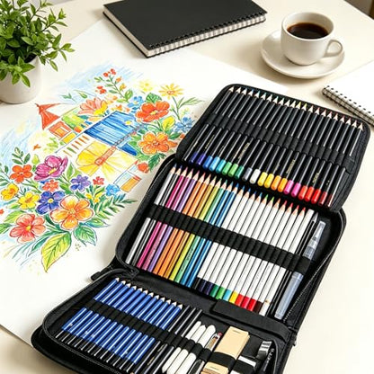 Smilo 76-Piece Art Supplies Sketching Kit with Sketchbook and Travel Case