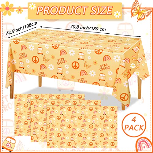Tegeme 4 Pack Groovy Hippie Tablecloths for Theme Party, 42.5 x 70.8 Inch - size: 42.5 x 70.8 Inch