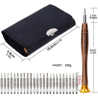 Precision Screwdrivers, 25-1 Repair Kit, Screwdriver Set with Leather Case, Professional Opening Tools for Mobile Laptop Glasses, Star/Y-type/Flat-blade/Triangle Screwdrivers