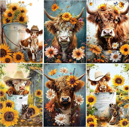EWJRNSF 6 PCS Highland Cow 5D Diamond Painting Kits for Adults Gem Painting - color: AA 6 Pack Cow
