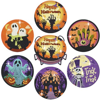 Leatrice 6 PCS Halloween Diamond Art Coasters Kits 4 in Trick or Treat - color: BB halloween