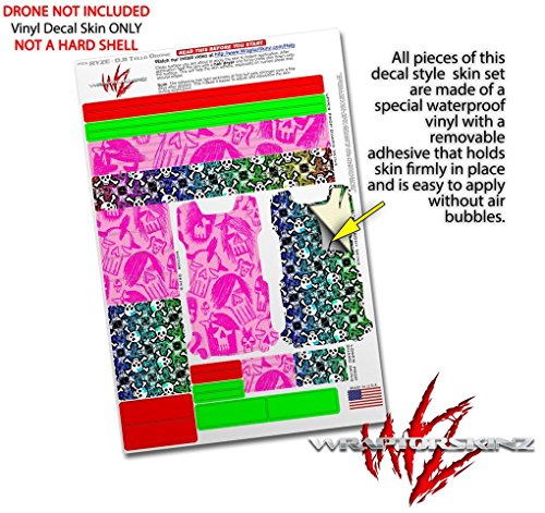 Skin Decal Wrap 2 Pack Compatible with DJI Ryze Tello Skull Sketches Pink Drone NOT Included