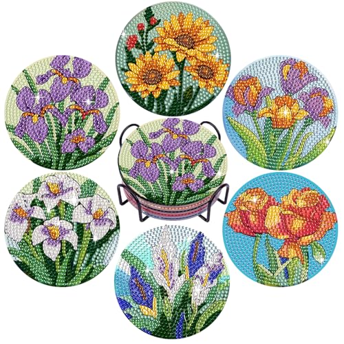 Leatrice 6 PCS Diamond Art Coasters Small Diamond Painting Kits for Adults - color: BB flower b