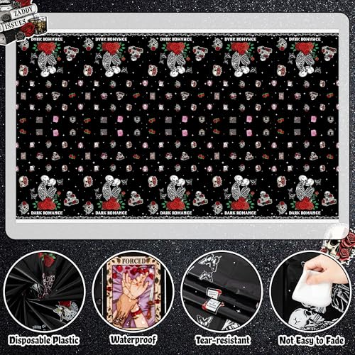 3Pcs Dark Romance Party Tablecloths Skull Rose Table Decoration - color: Dark Romance
