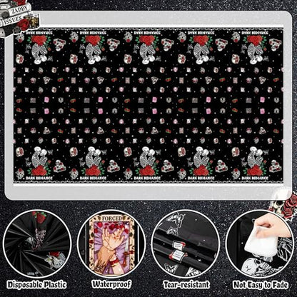 3Pcs Dark Romance Party Tablecloths Skull Rose Table Decoration - color: Dark Romance