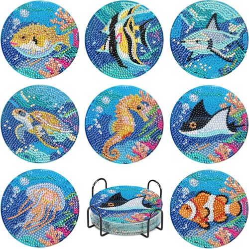 Leatrice Small Diamond Art Coasters Set Diamond Painting Kits for Adults - color: AB Ocean