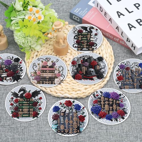 Ekuxom 8 Pcs Books Diamond Art Coasters Kit for Adults - color: Books-2