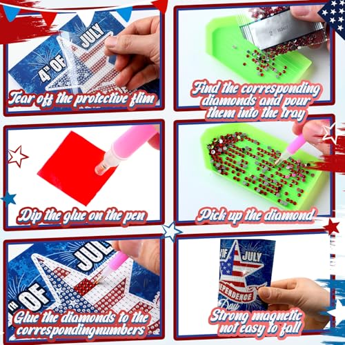 Saillong 12 Pack 4th of July Diamond Painting Greeting Card Kits Patriotic Diamond Art Cards with Envelopes Independence Day Red White Blue 5D Rhinestones Painting Making Kits for Adult DIY Craft Gift - color: Patriotic