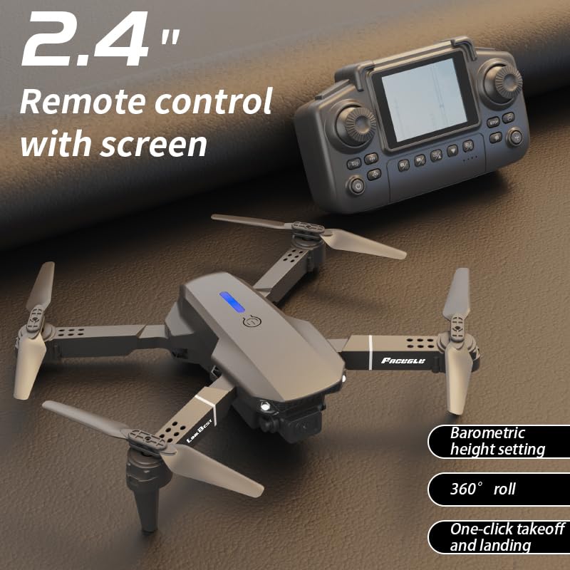 E88 Nova 2.4Inch Screen Remote Control Drone with 5G HD Real-Time Transmission, Foldable Quadcopter with 360° Roll, Barometric Altitude Hold, Dual Camera Switching, Trajectory Flight, Long Battery Life, Ideal for Beginners and Adults