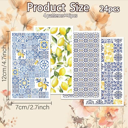 OLYCRAFT 24Pcs 4 Styles Yellow Lemon Clay Transfer Paper for Polymer - style: Lemon Tiles