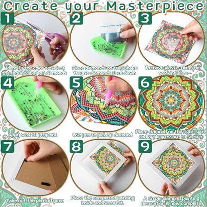 Geyoga 4 Pack Mandala Diamond Painting Kits with Frame for Adults, 7x7 Inch - style: Mandala