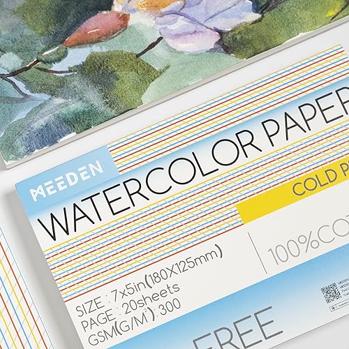 MEEDEN Cotton Watercolor Paper Block: 5" x 7" Cold Pressed of 20 Sheets - color: Cold Press, size: 5×7"