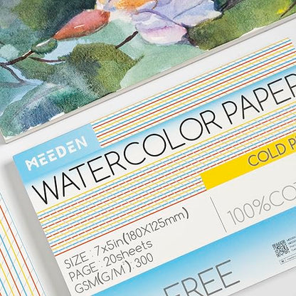 MEEDEN Cotton Watercolor Paper Block: 5" x 7" Cold Pressed of 20 Sheets - color: Cold Press, size: 5×7"