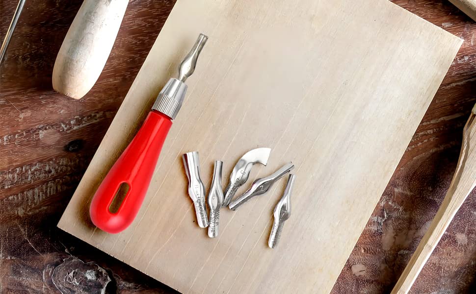 QWORK Linoleum Cutter Set, 6 Replaceable Blades Block Carving Tool for Lino Cut, Print Stamps, DIY Engraving, Building Blocks, Carving