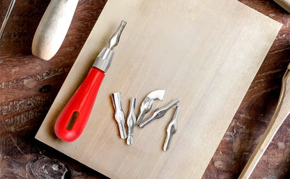 QWORK Linoleum Cutter Set, 6 Replaceable Blades Block Carving Tool for Lino Cut, Print Stamps, DIY Engraving, Building Blocks, Carving